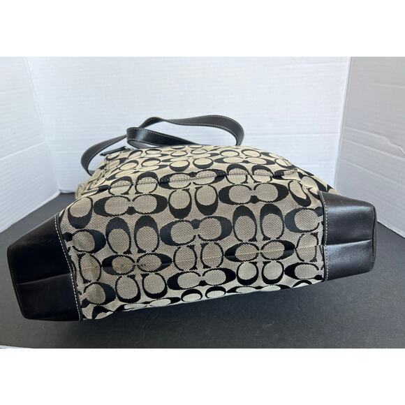 Coach Gray Black Canvas and Leather Signature C Tote Purse Shoulder Bag - Picture 5 of 13